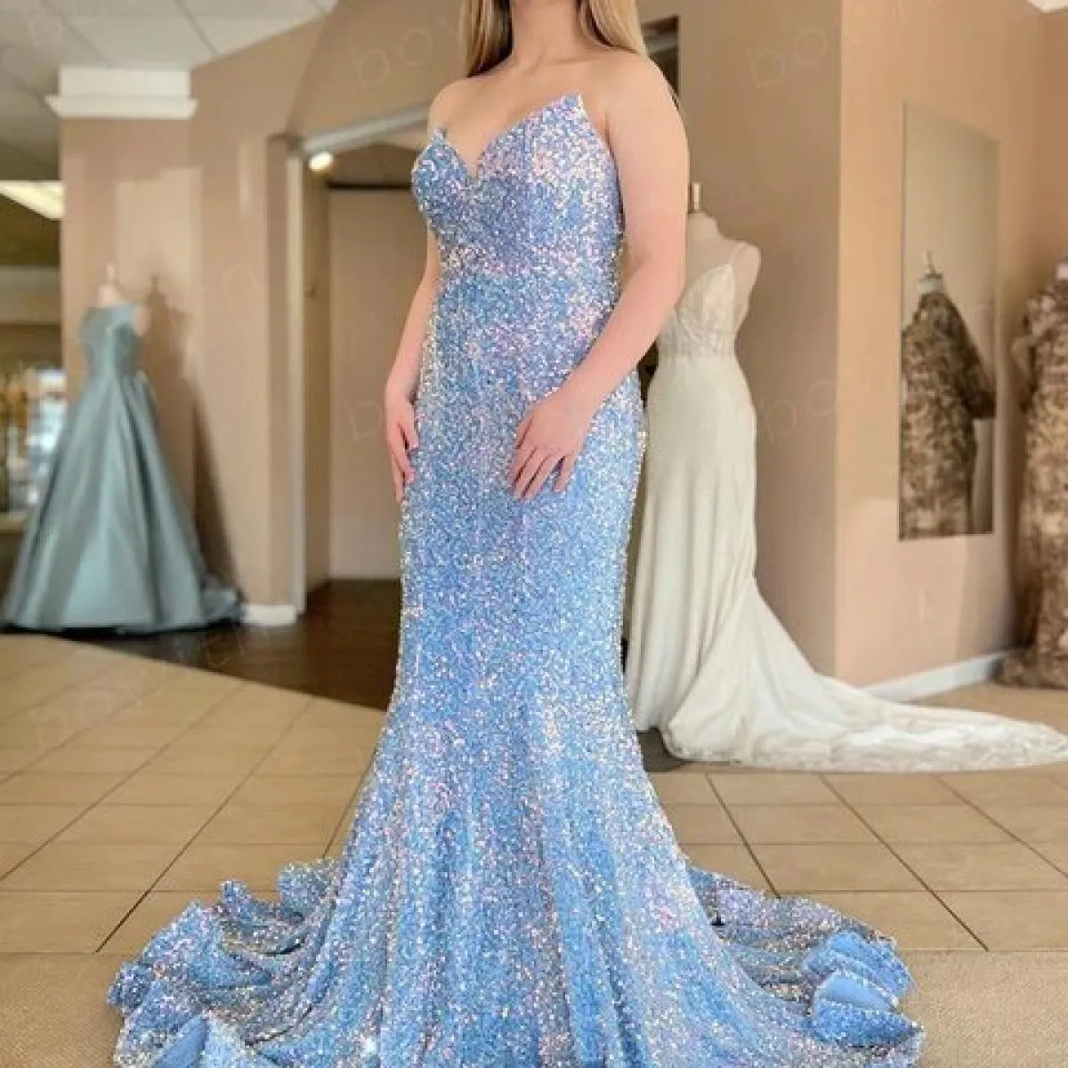 Bowith Abiti da sera lucidi Abito da ballo a sirena 2023 Abiti da sera Abiti lunghi da occasione formale di lusso Robe De Soirée