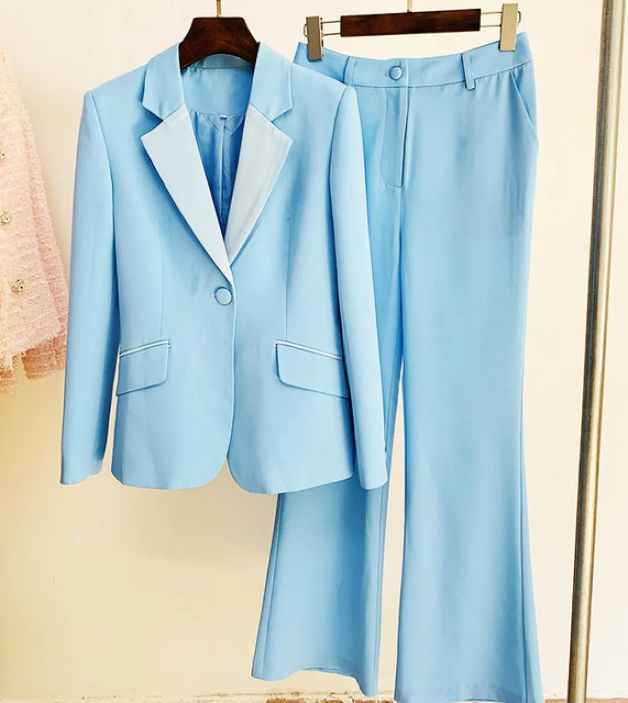 Fashion Brand Star Autumn New Temperament Workplace Womens Suit Giacca a maniche lunghe Pantaloni svasati a vita alta