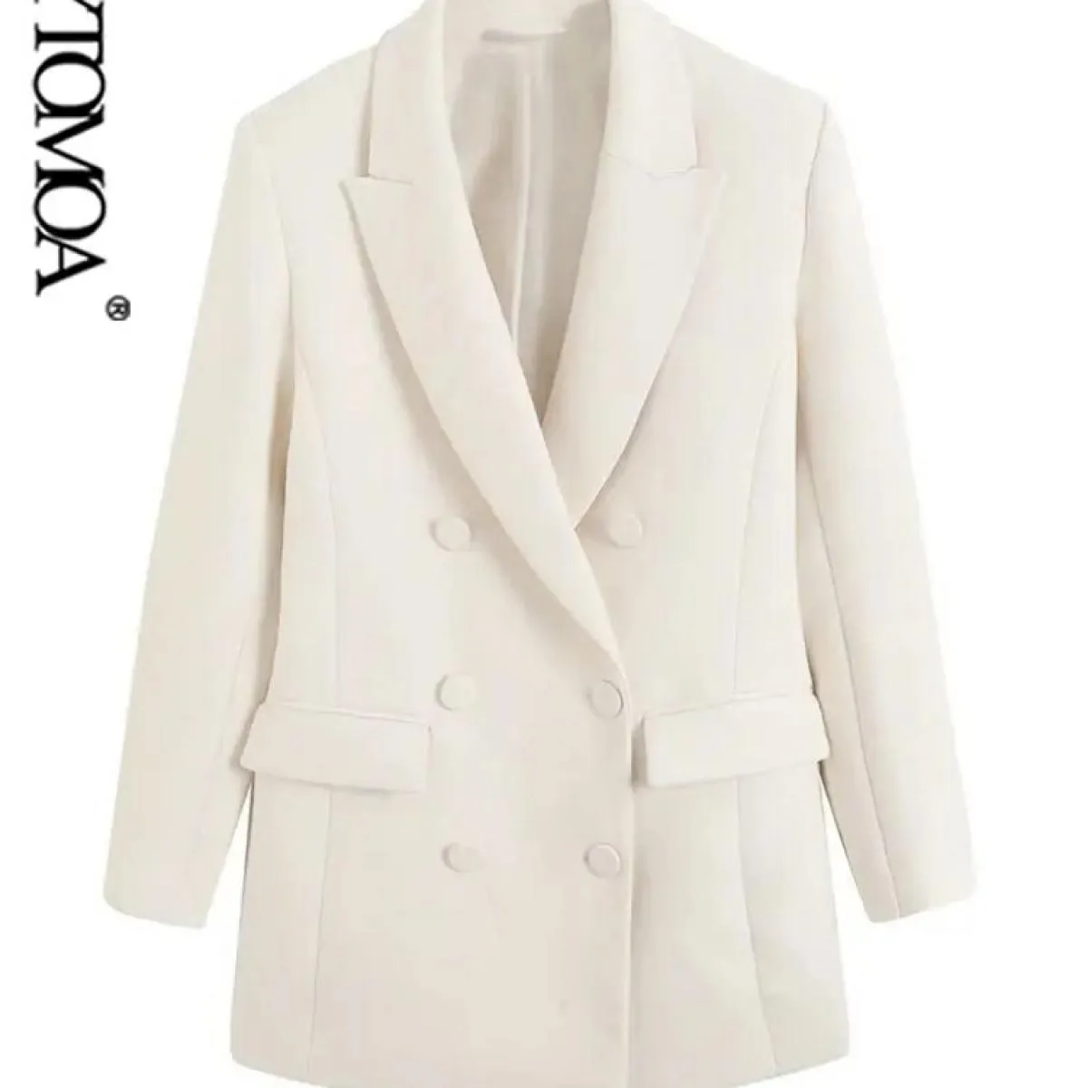 Kpytomoa Moda Donna Doppio Petto Blazer Cappotto Vintage Maniche Lunghe Tasche con Patta Capispalla Femminile Chic Vestes Femmes