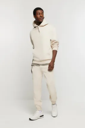 River Island - Pantaloni da jogging écru a coste