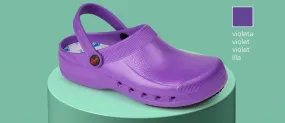 Zoccolo in EVA leggero, con cellule antiscivolo sulla suola, monoscocca, anatomico e antiscivolo. Colore viola
